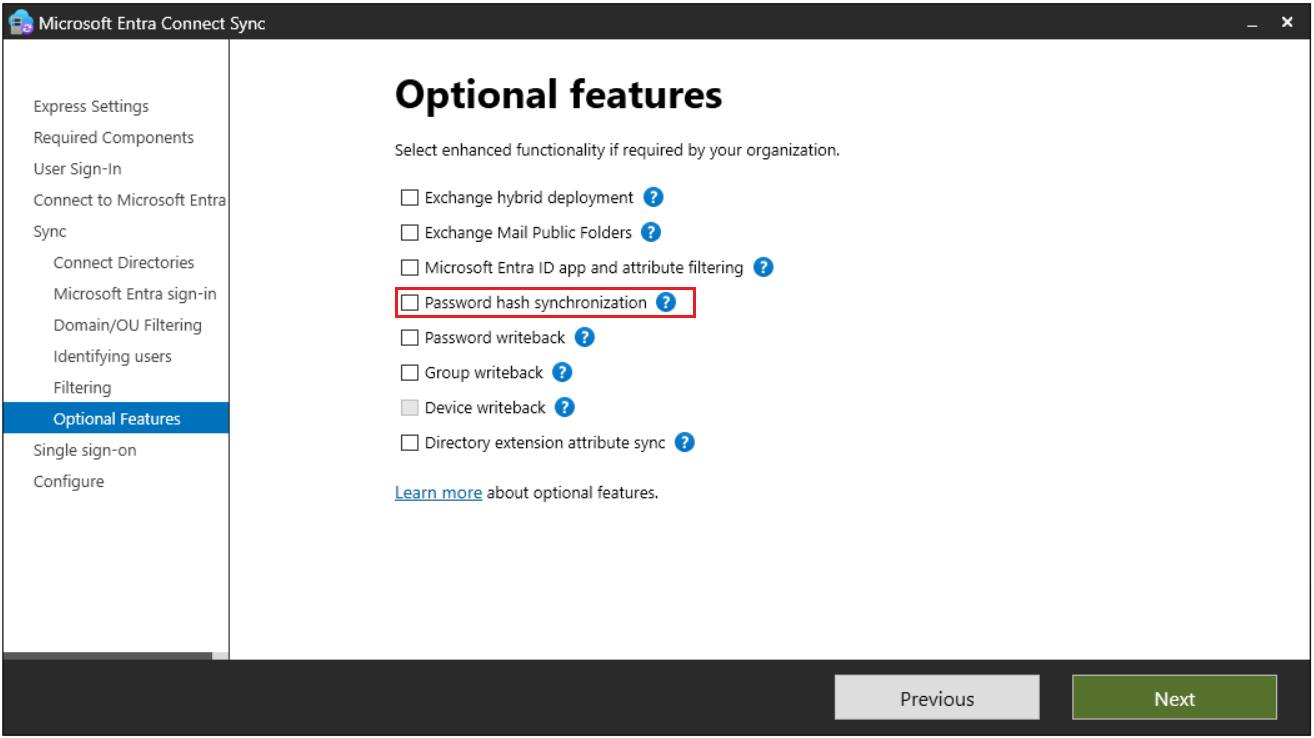 Entra Connect Sync - Optional Features